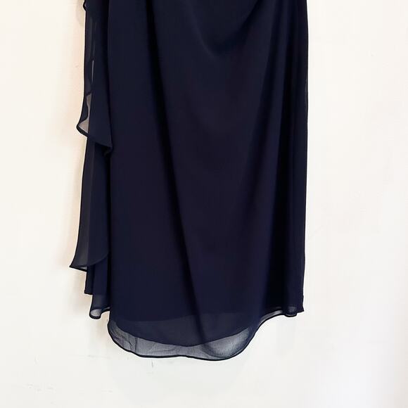Ralph Lauren Black Label Chiffon Velvet One Shoulder Dress Navy Size 4 - Picture 5 of 9